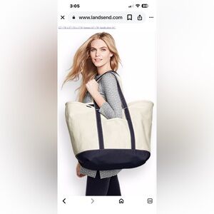 Lands' End White and Black Zippered Canvas Tote